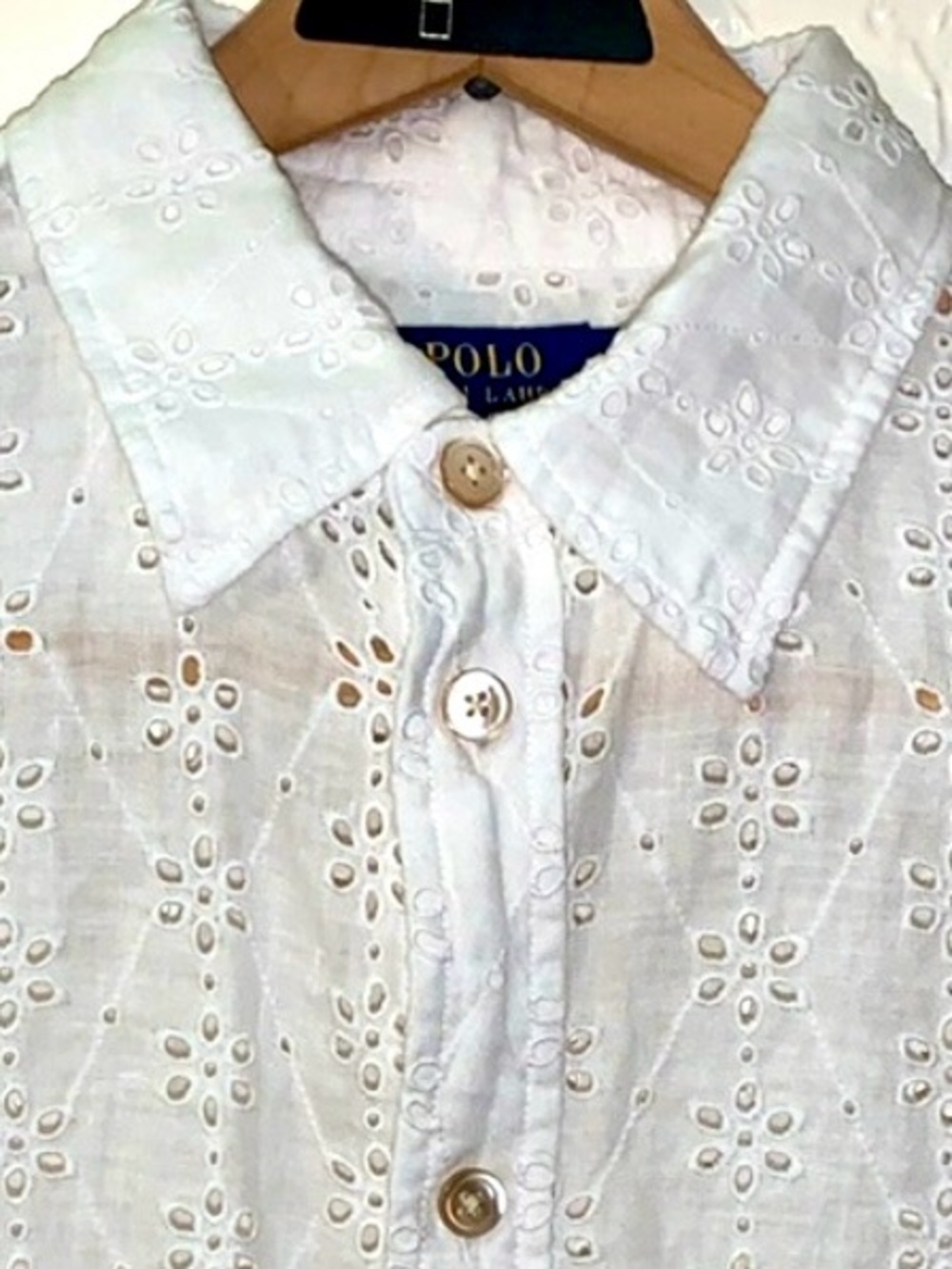 Polo Ralph Lauren White Eyelet Shirt L Floral Tunic Button Up 100% Cotton - Picture 4 of 6